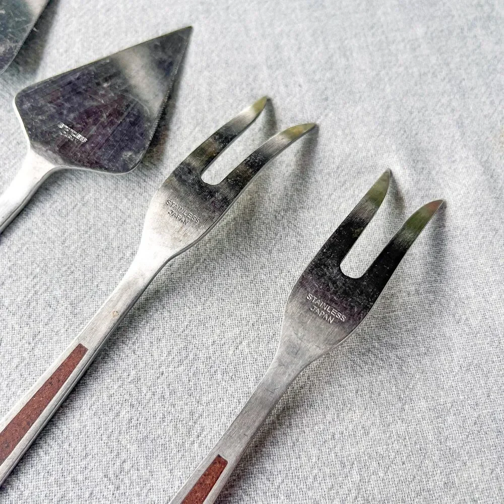 Vintage 1960s Otagiri Serving Forks, Servers & Knife Set - Lot of 5 - MCM